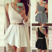 Fashion Solid Color Sleeveless Round Neck Chiffon Spliced Hem Dress