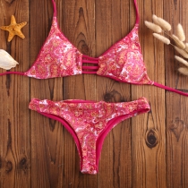 Retro Printed Halter Bikini Set
