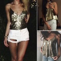 Sexy V-neck Sequin Cami Tops 