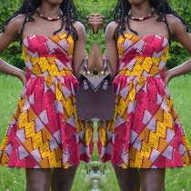 Sexy Strapless High Waist Printed Party Dress
