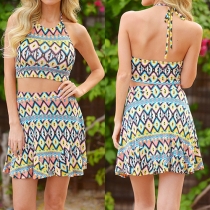 Sexy Backless Crop Tops + High Waist Skirt Printed Two-piece Set