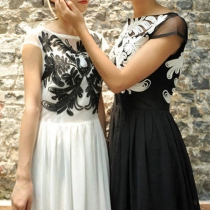 Fashion Gauze Spliced Short Sleeve Embroidered Dress