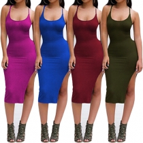 Sexy Backless Slit Hem Slim Fit Sling Dress
