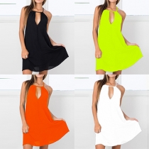 Sexy Backless Solid Color Loose Sling Chiffon Dress