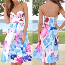 Sexy Strapless High Waist Printed Evening Dress