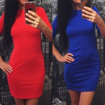 Elegant Solid Color Half Sleeve Round Neck Slim Fit Dress