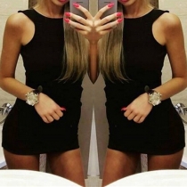Fashion Sleeveless Round Neck Slim Fit Solid Color Dress