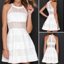 Sexy Off-shoulder Hollow Out Lace Spliced A-line Dress