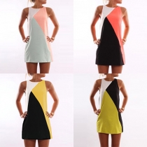 Fashion Contrast Color Sleeveless Round Neck Dress