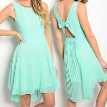 Sexy Backless Sleeveless Round Neck High-low Hem Dress