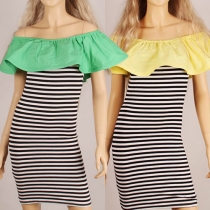 Sexy Flouncing Slash Neck Slim Fit Striped Dress