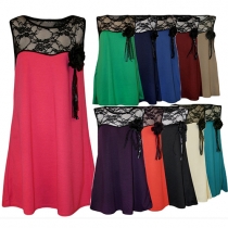 Fashion Lace Spliced Sleeveless Round Neck Dress