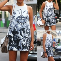 Fashion Sleeveless Round Neck Printed Dress