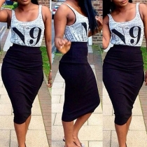 Fashion Sleeveless Tops + High Waist Bust Skirt Two-piece Set