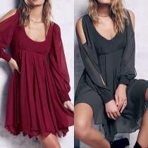 Sexy Backless Off-shoulder Lantern Sleeve Chiffon Dress
