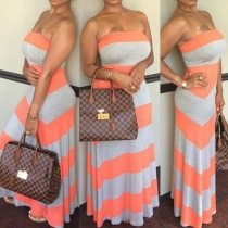 Sexy Strapless High Waist Striped Maxi Dress