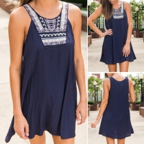 Fashion Embroidered Round Neck Sleeveless Loose Dress