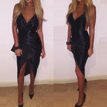 Sexy Backless Deep V-neck Irregular Hem Sling Evening Dress