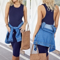 Fashion Solid Color Sleeveless Round Neck Slim Fit Dress