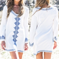 Fashion Long Sleeve Round Neck Printed Smock