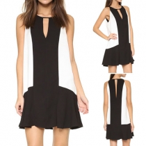 Fashion Contrast Color Flouncing Hem Sleeveless Chiffon Dress