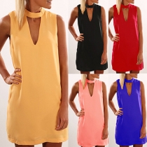 Fashion Solid Color Sleeveless Hollow Out Dress