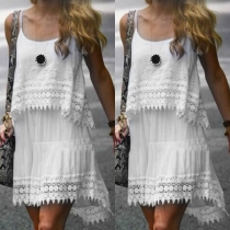 Fashion Lace Spliced High-low Hem Sling Dress