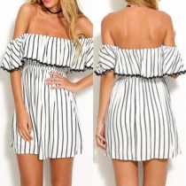 Sexy Off-shoulder Slash Neck High Waist Striped Dress