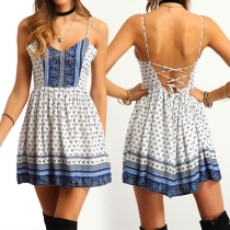 Sexy Backless V-neck Printed Sling Dress