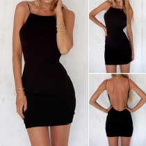 Sexy Backless Solid Color Slim Fit Sling Dress