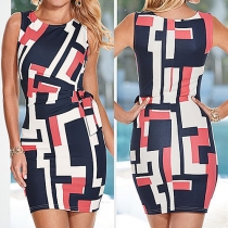 Fashion Sleeveless Round Neck Slim Fit Printed Dress