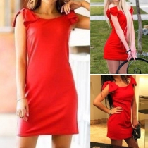 Elegant Solid Color Bowknot Slash Neck Slim Fit Dress