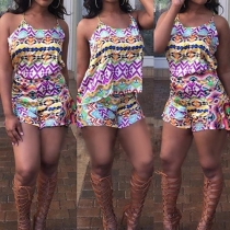 Sexy Backless Cami Tops + High Waist Shorts Printed Two-piece Set