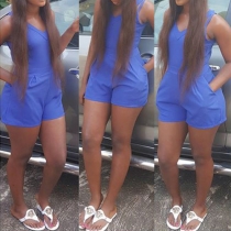 Fashion Solid Color Sleeveless V-neck Slim Fit Rompers