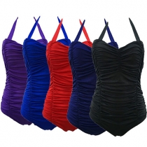 Sexy Backless Solid Color One-piece Bikini Swimsuit