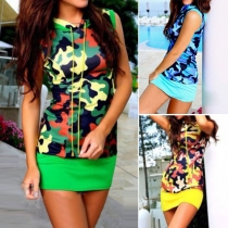 Fashion Camouflage Printed Sleeveless Hooded Slim Fit Dress