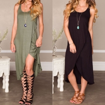 Fashion Solid Color Sleeveless Round Neck Irregular Hem Dress
