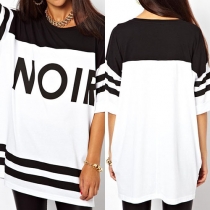 Fashion Contrast Color Half Sleeve Round Neck Loose Dress