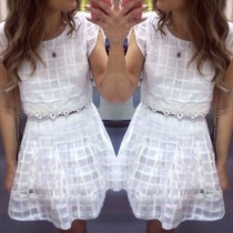 Fashion Lace Spliced Short Sleeve Tops + High Waist Skirt Two-piece Set