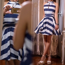 Sexy Backless Sleeveless High Waist Striped A-line Dress
