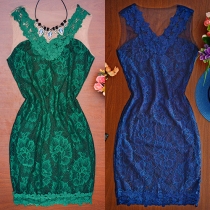 Sexy Gauze Spliced Sleeveless Slim Fit Lace Dress