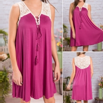 Fashion Lace Spliced Sleeveless V-neck Loose Dress