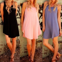 Fashion Solid Color Sleeveless Round Neck Irregular Hem Dress