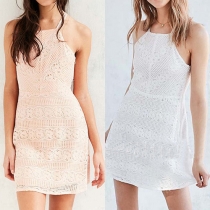Sexy Backless Solid Color Lace Dress