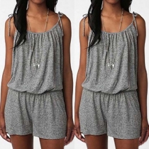 Fashion Solid Color Gathered Waist Sling Rompers