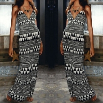 Sexy Deep V-Neck Abstract Print Maxi Cami Dress