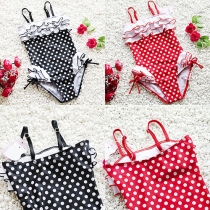 Sexy Flouncing Dots Printed Children One-piece Swimsuit