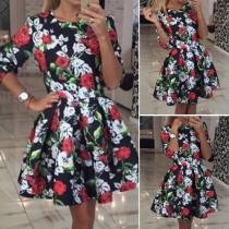 Fashion 3/4 Sleeve Round Neck Printed Dress