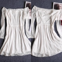 Sexy Slash Neck Long Sleeve Slim Fit Solid Color Dress