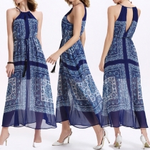 Sexy Backless off-shoulder Printed Beach Maxi Dress